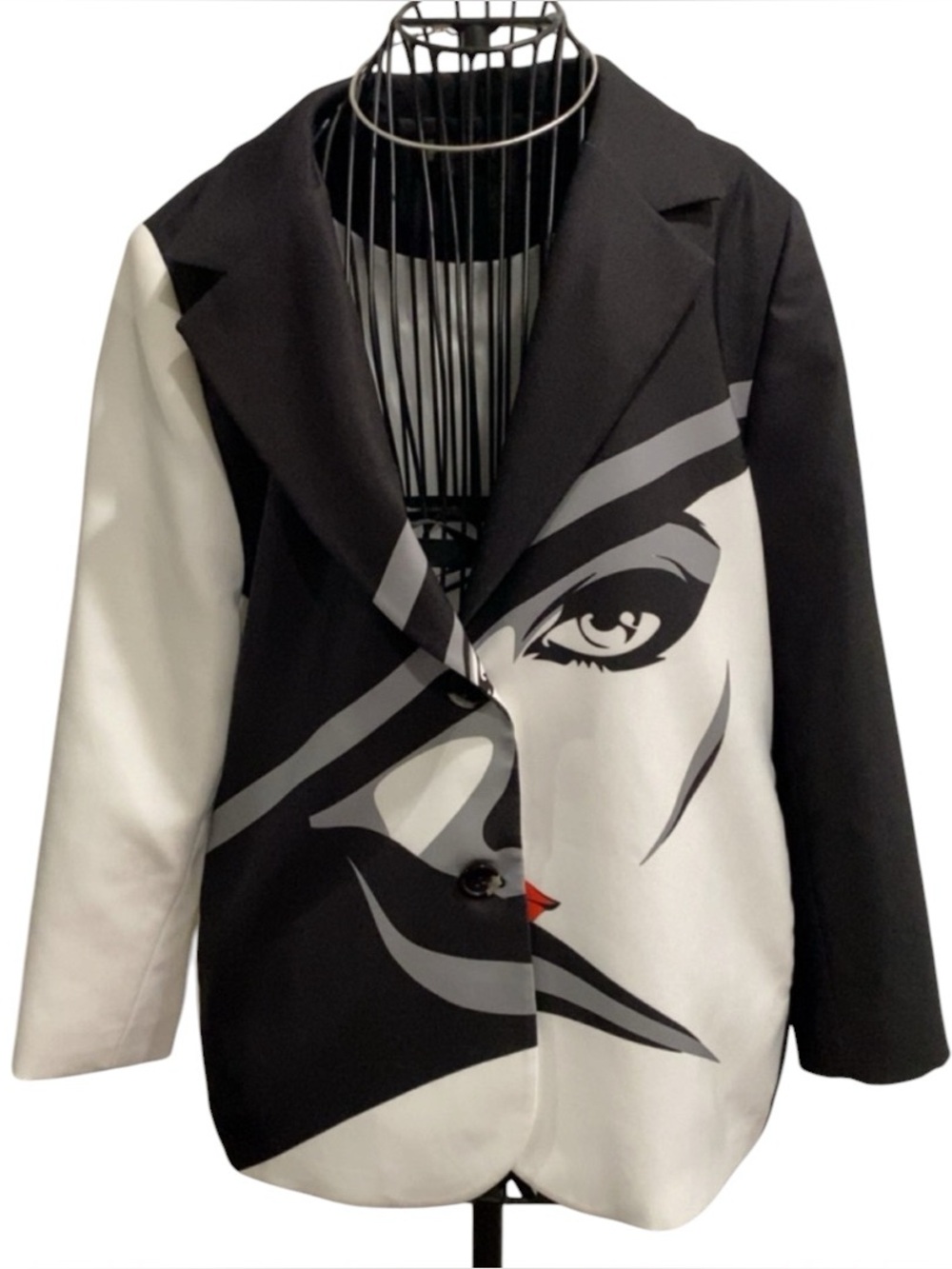 Graphic Face Print Black & White Women's Blazer Size L